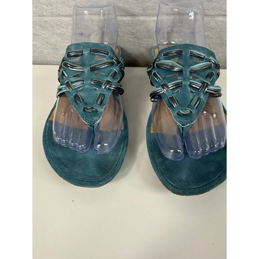 Clarks Artisan Teal‎ Suede Thong Sandals Women Size 7 Boho Slide